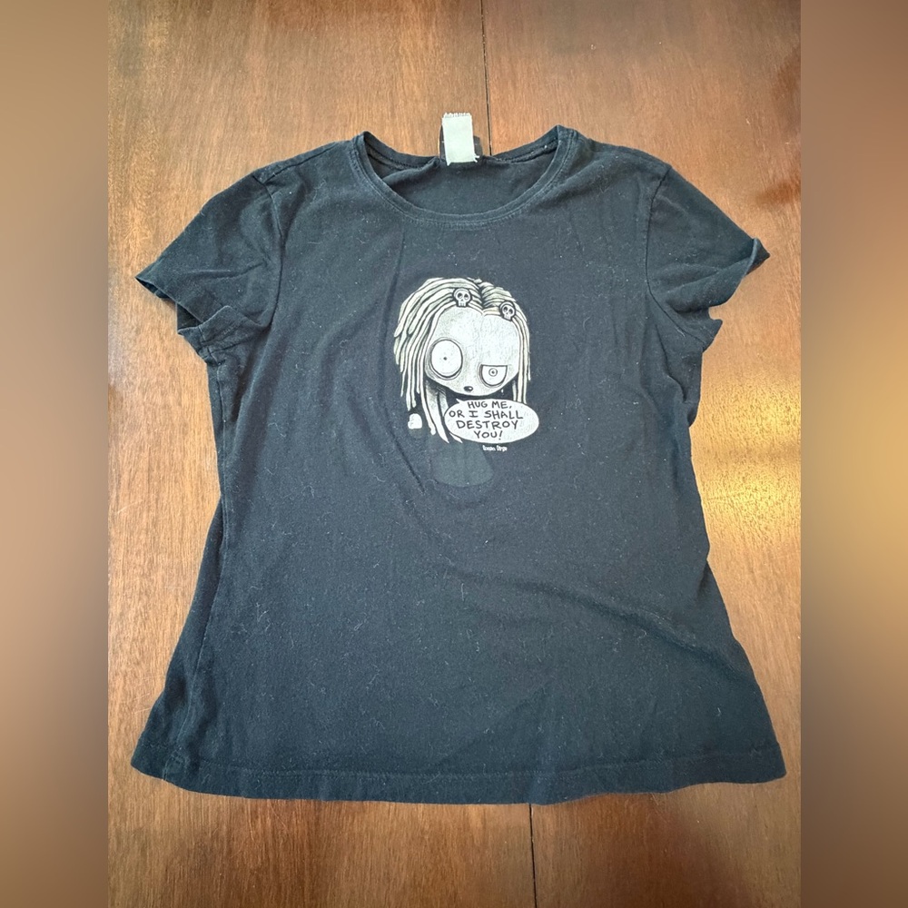 Mighty Fine Doe Lenore Roman Dirge Y2K Black Graphic Short Sleeve T-Shirt Top - Picture 3 of 12
